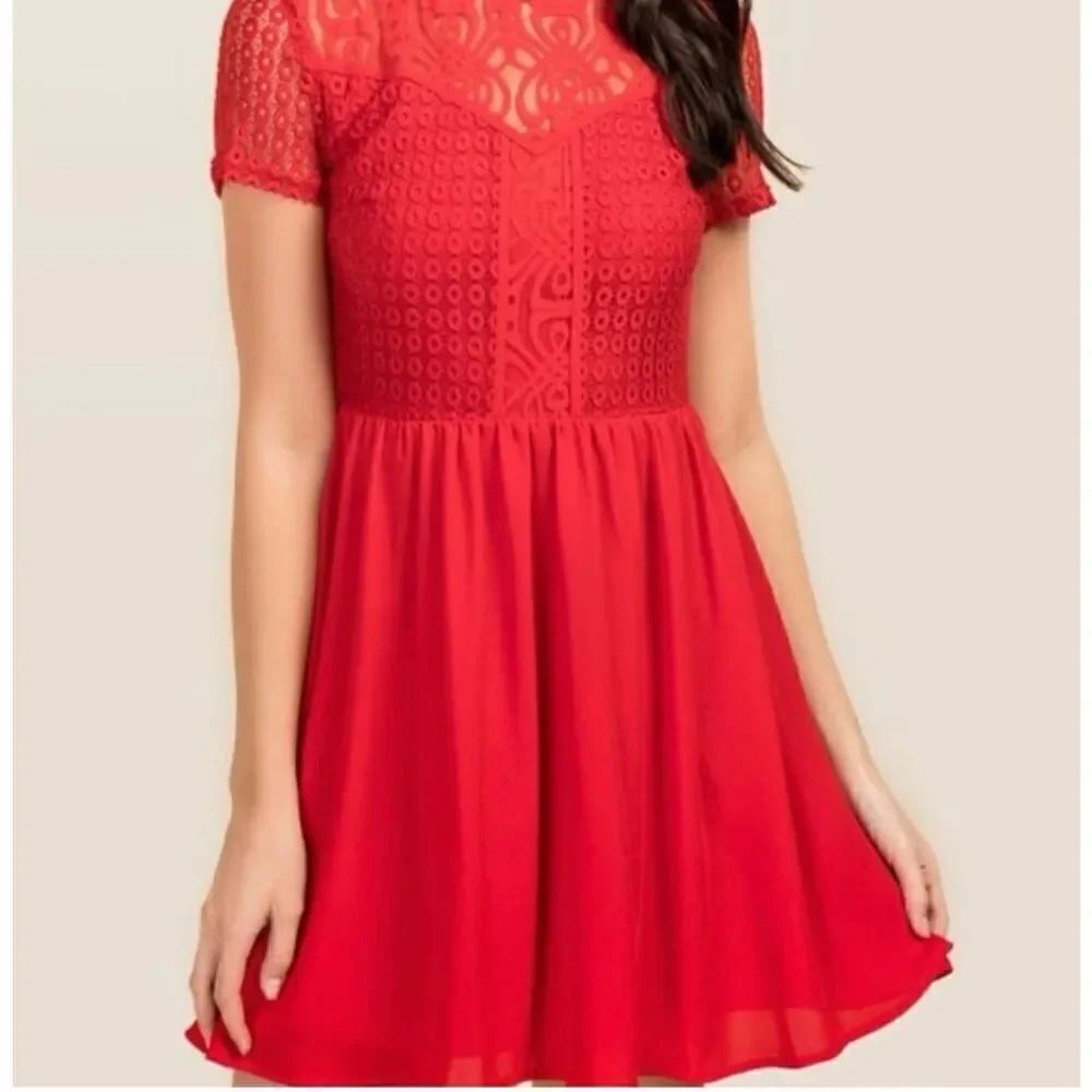 Womens Francesca's Collection Ladelle Red Lace Fit & Flare Dress - Sz S
